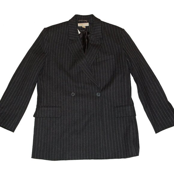 NWT Michael Kors Women's Pinstripe Wool Blend Blazer Charcoal Heather Sz 10